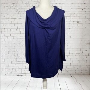 Chicos Zenergy Large Cozy Crushed Fleece Tunic LS Top Ink Purple NWT Cowl Neck
